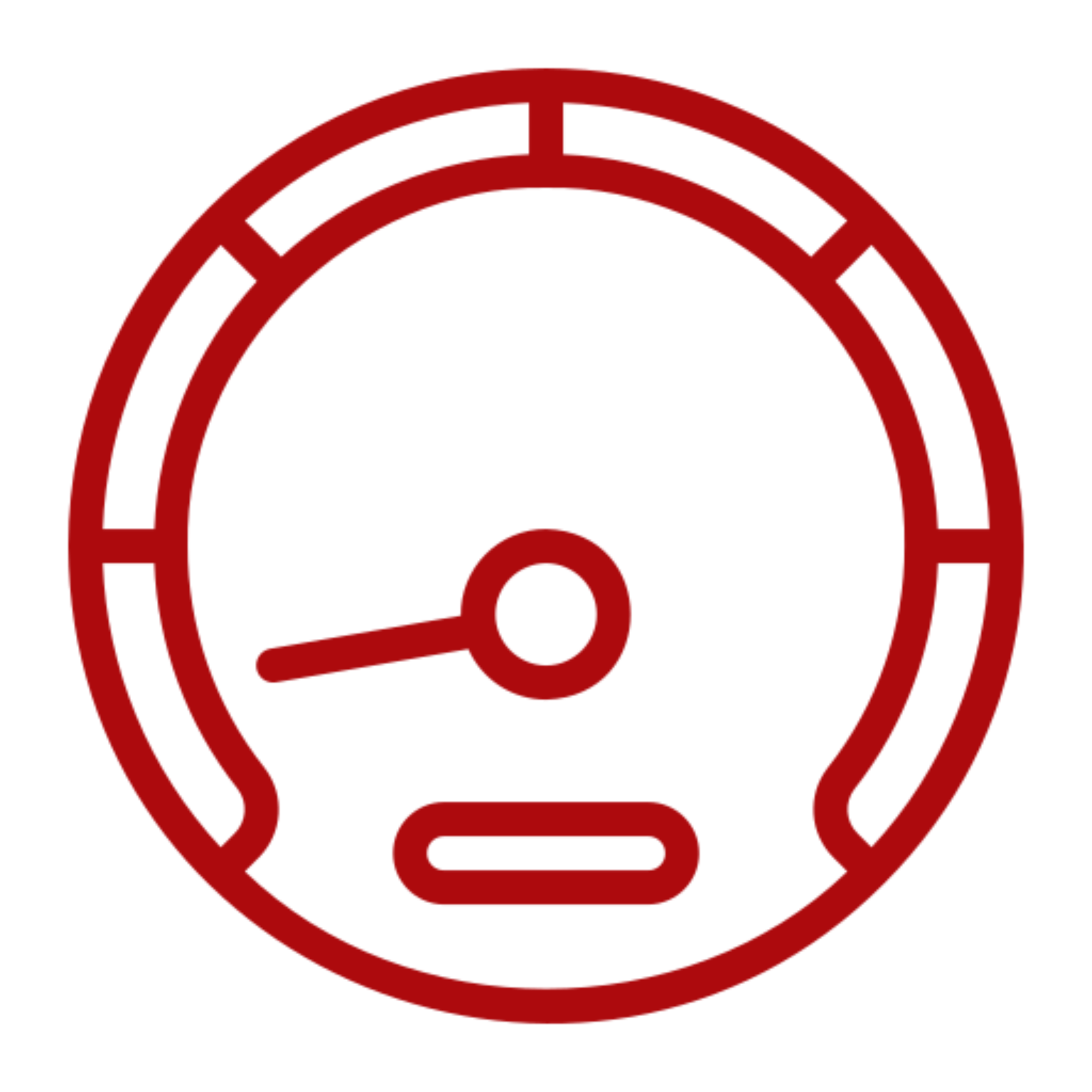 Red tachometer symbol on black background