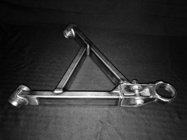 A metal triangle with two large wrenches attached to it.