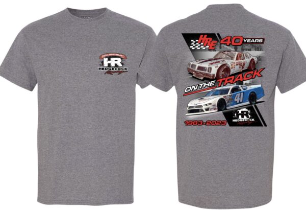 A gray t-shirt with various cars on it.