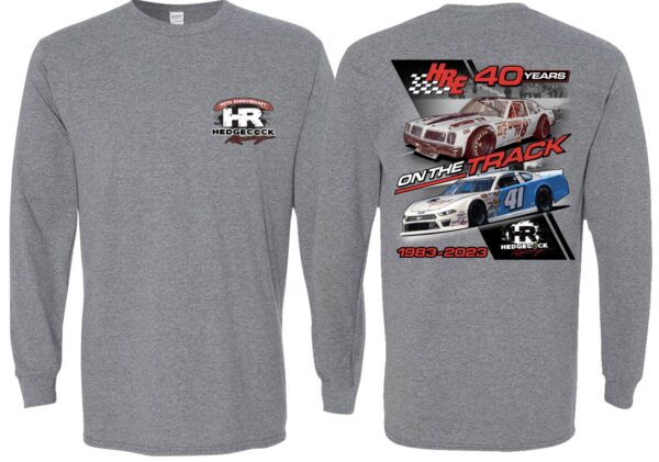 A gray long sleeve shirt with cars on it.