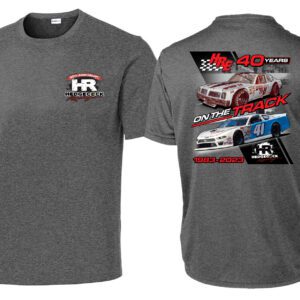 A gray t-shirt with cars on it.