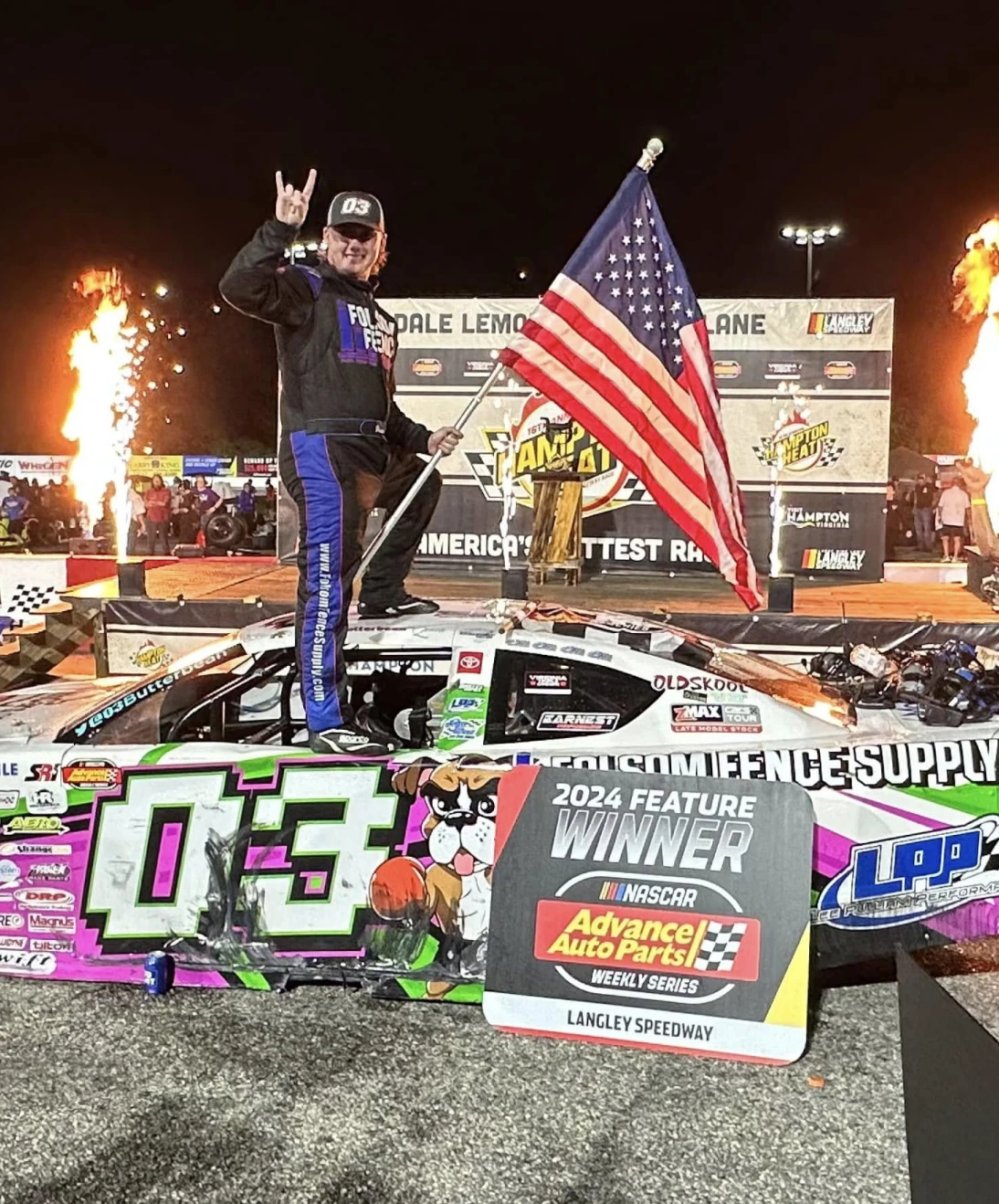 Brenden queen winning hampton heat race at langley