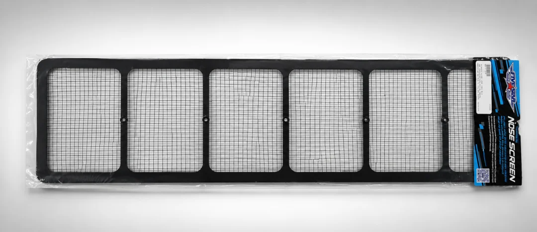 Black and white photo of a black air filter on a white background