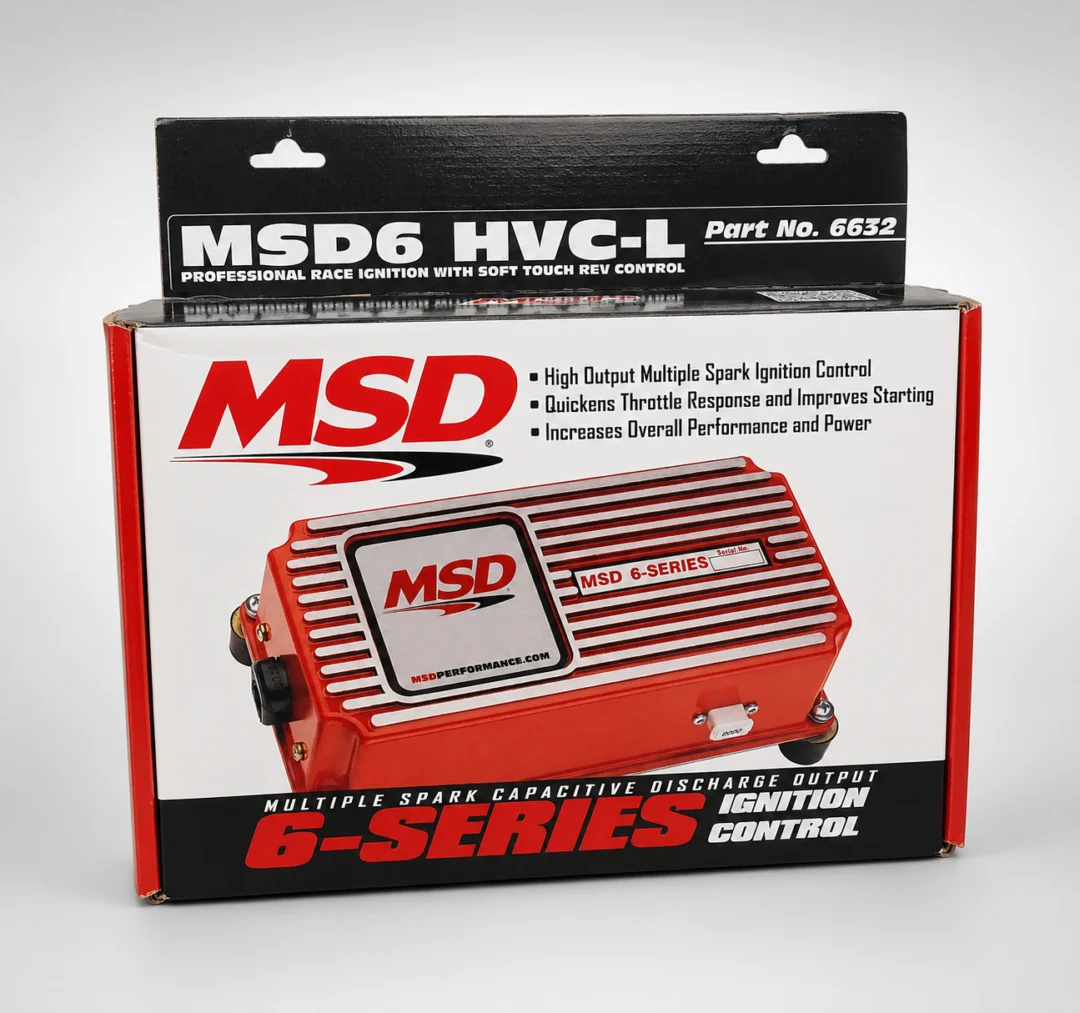 Red MSD 6-Series HVC-L Ignition Control box with white background