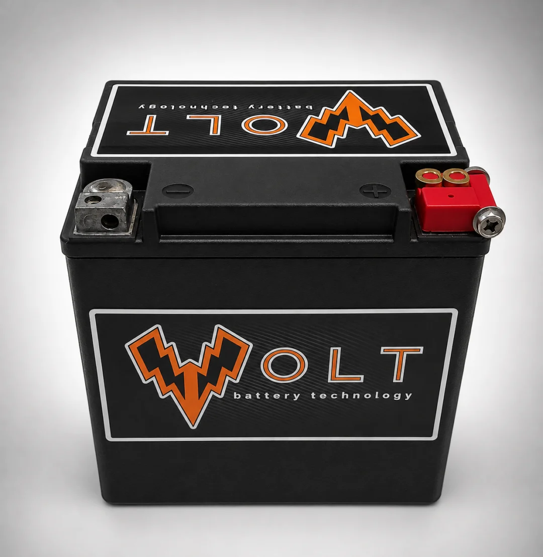 Black battery with the word "volt" written on it against a white background