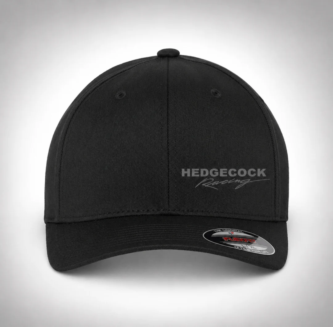 Hat with the hedgecock racing logo on it against a white background
