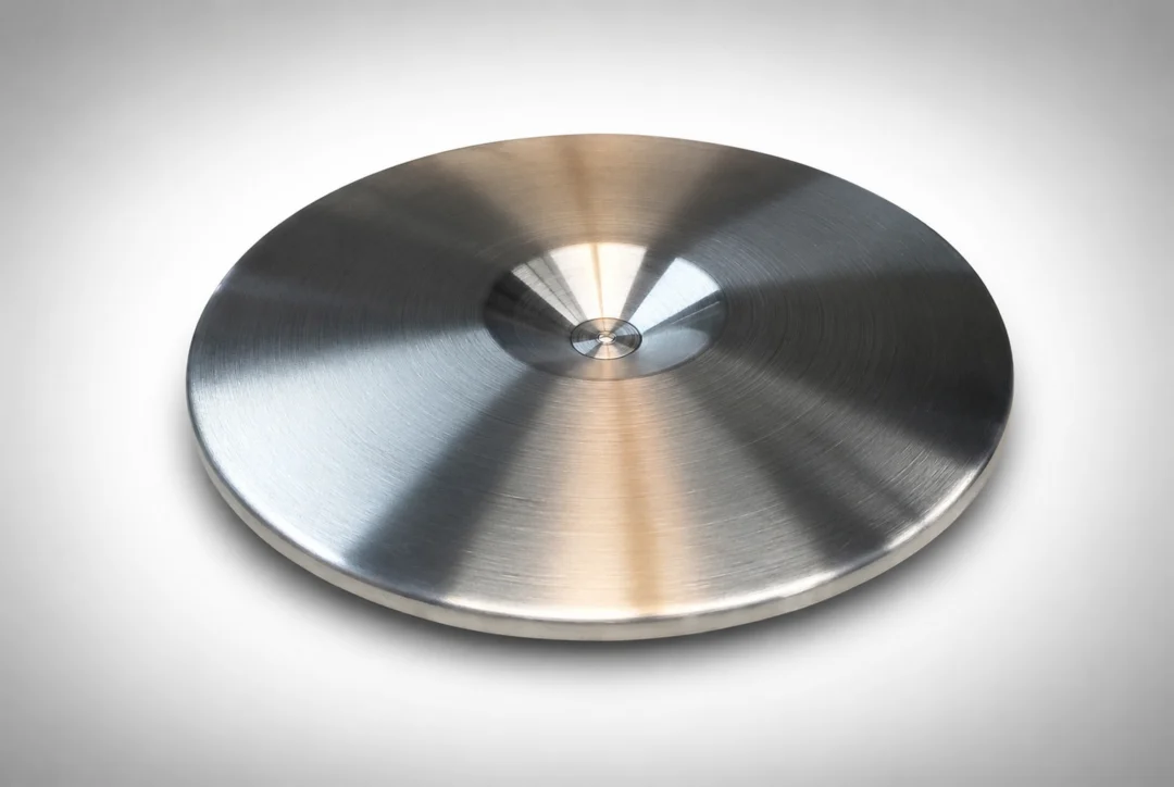 Close up of a metal plate on a white background